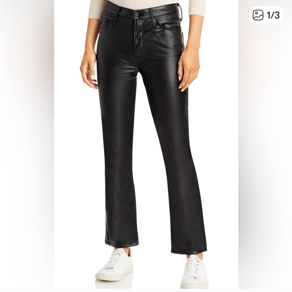 MOTHER Black Faux-Leather Cropped Flare Jeans